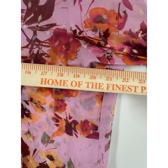 Vince Camuto Pink Purple Floral-Print Flutter-Sleeve Blouse Size L Boho AC35 - Picture 5 of 10